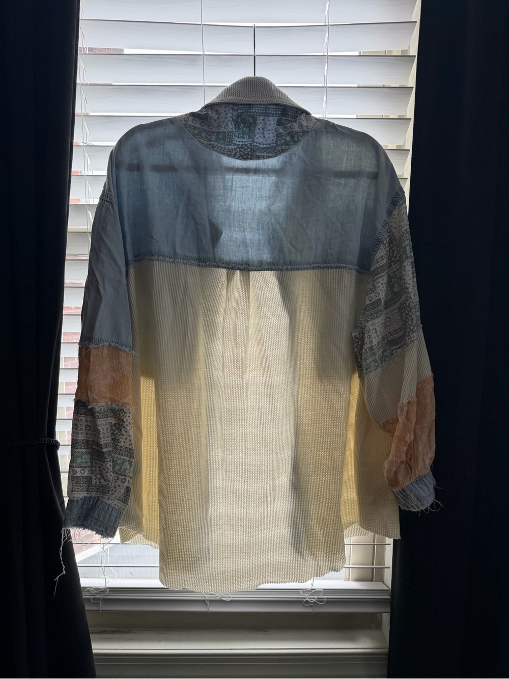 POL Patchwork Lightweight Shirt Jacket - Blue, Cream & Tan - Picture 4 of 4